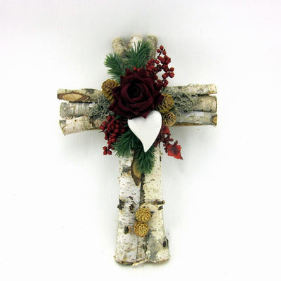 Grabgesteck Kreuz mit roten Rosen 28cm - Engel-Igor