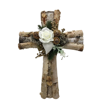 Grabgesteck Kreuz weisse Rose