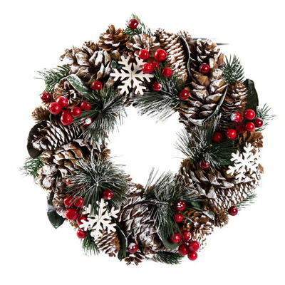 Türkranz Tischkranz Kranz mit Zapfen und Beeren beschneit H25