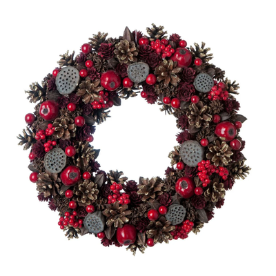 Türkranz rund mit Zapfen, Beeren, Äpfel und Goldglitzer ø 34 cm H26A