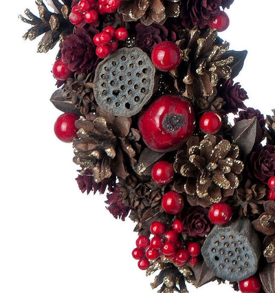 Türkranz rund mit Zapfen, Beeren, Äpfel und Goldglitzer ø 34 cm H26A