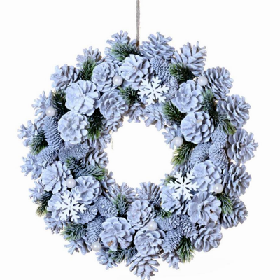 Türkranz Tischkranz Kranz mit Zapfen, Perlen und Tanne beschneit H24