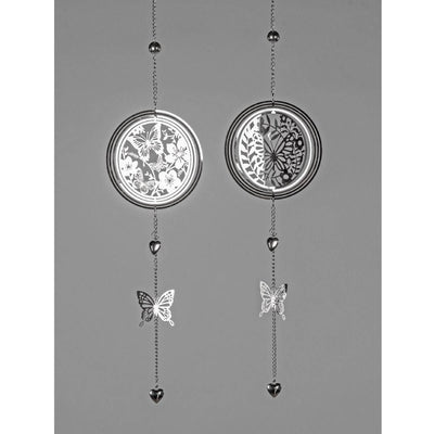 Dekohänger Kreis Schmetterling Silber L. 62cm aus Edelstahl 2er Set