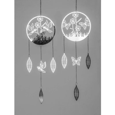 Dekohänger Kreis Schmetterling / Vogel Silber L. 50cm aus Edelstahl 2er Set