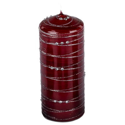 Stumpen Kerze 16 cm - Rot - Silber Spirale - Engel-Igor