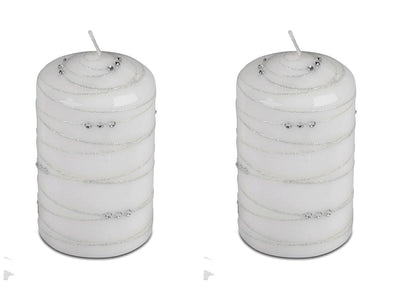 Stumpen Kerze 11 cm - Weiß - Silber Spirale - Engel-Igor