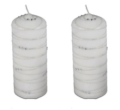 Stumpen Kerze 16 cm Weiß - Silber Spirale - Engel-Igor