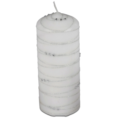 Stumpen Kerze 16 cm Weiß - Silber Spirale - Engel-Igor