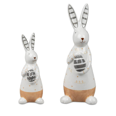 Hasenfiguren im 2er Set aus Keramik Creme/Braun
