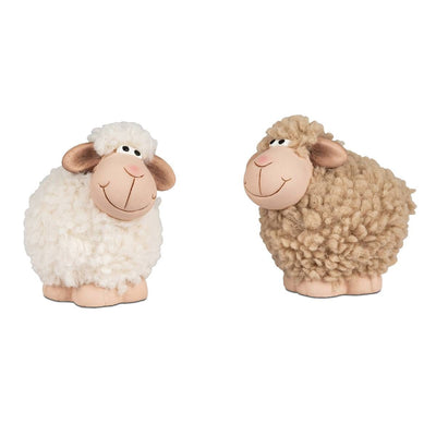 Schafe im 2er Set aus Keramik & Wolle 11cm