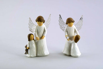 Schutzengel mit Kind stehend weiß/silber Glitter - Engel-Igor