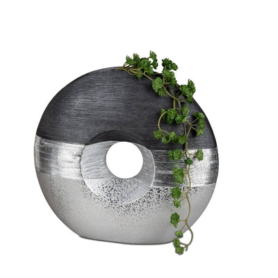 Elegante Keramik Tischvase Luxor mit Loch in grau Silber Ø 26 cm