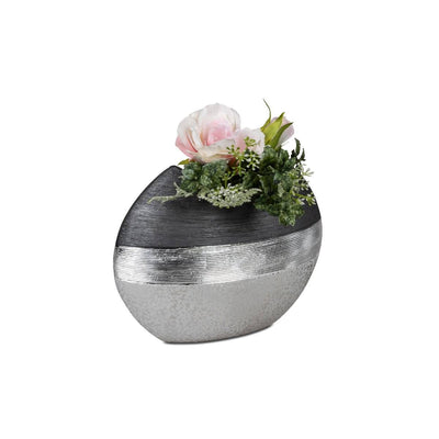 Elegante Keramik Tischvase Luxor oval grau Silber in 2 verschieden Größen wählbar