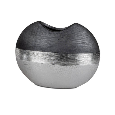 Elegante Keramik Tischvase Luxor oval grau Silber in 2 verschieden Größen wählbar