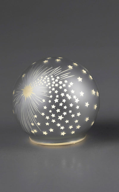 LED Dekokugel stehend in Spirit - Matt Weiß-Silber