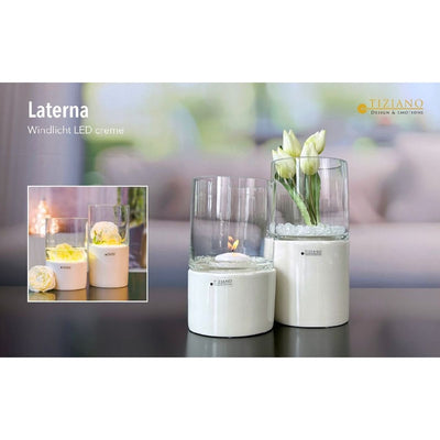 Windlicht Laterna mit LED creme-weiß