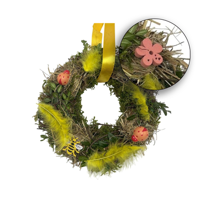 Tisch- oder Türkranz rund ø 25 cm - Kranz mit Deko frisch gebunden natur mit Deko  - Frühling - Ostern - Sommer