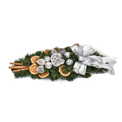 Tannengesteck Gesteck Adventsgesteck Kranz Weihnachtliche Deko - Silber 40 cm