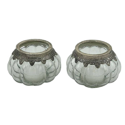 Windlicht Vintage Glas mit Metallrand im 2er Set
