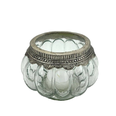 Windlicht Vintage Glas mit Metallrand Ø 17cm