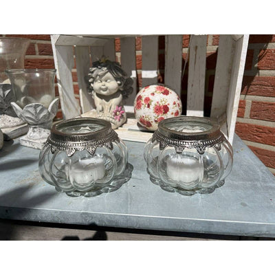 Windlicht Vintage Glas mit Metallrand im 2er Set