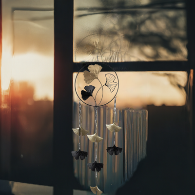 Deko Hänger Ginkgo Blatt Metall - Schwarz/Gold (60cm)