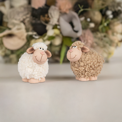 Schafe im 2er Set aus Keramik & Wolle 11cm