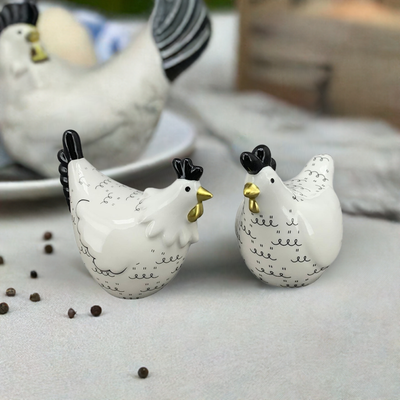 Hühner im 2er Set aus Porzellan handbemalt