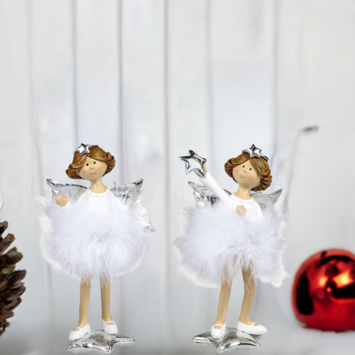 Engel Ballerina stehend weiß / silber im 2er SET Gr.M - Engel-Igor