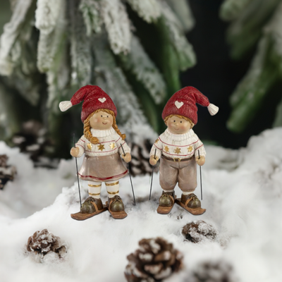 Nostalgische Winterkinder mit Ski 21 cm