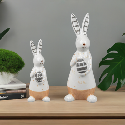 Hasenfiguren im 2er Set aus Keramik Creme/Braun