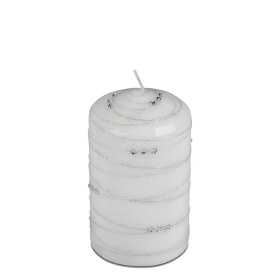 Stumpen Kerze 11 cm - Weiß - Silber Spirale - Engel-Igor
